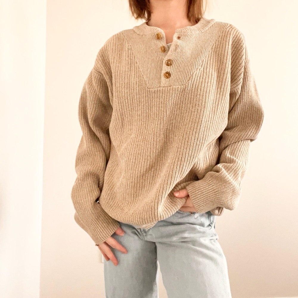 Vintage Northcrest Cotton Tan Knit Sweater - Picture 2 of 4